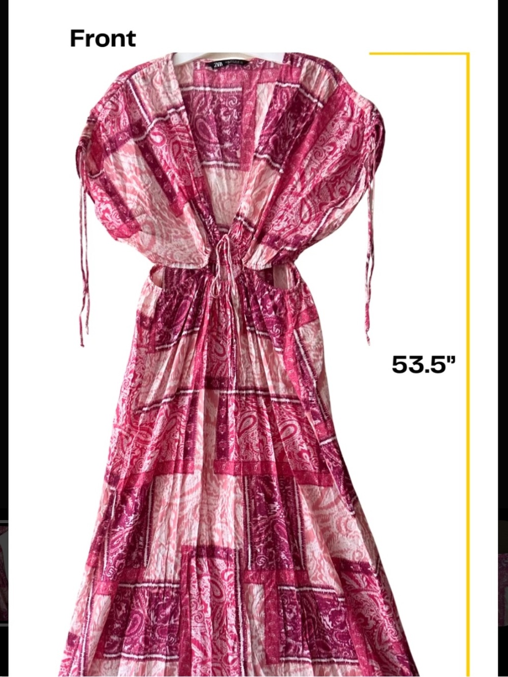 NEW~ Zara Pink Patchwork V-Neck Maxi Dress  size Medium - Picture 9 of 16